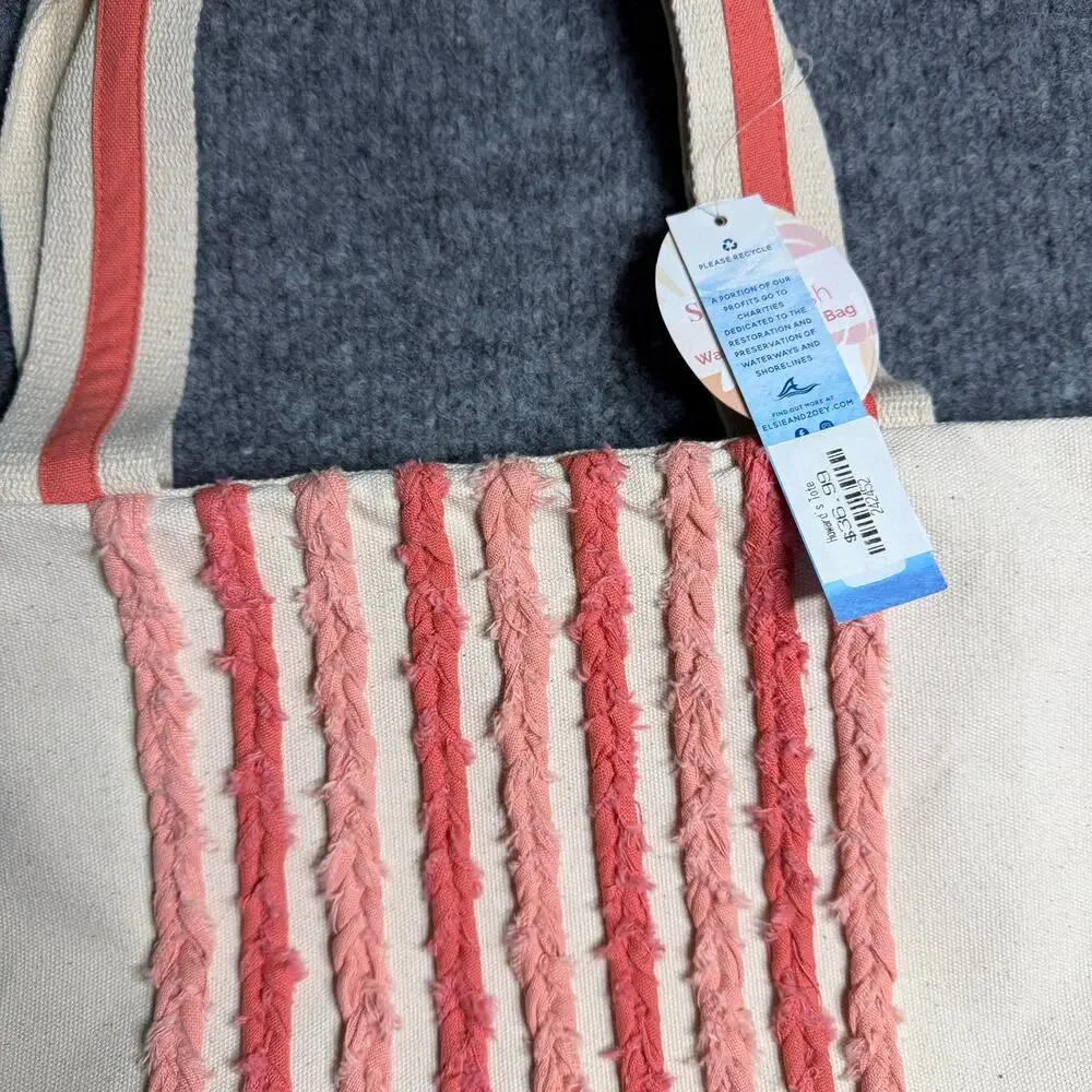 Elise & Zoey‎ Splash & Stash Water Resistant Canvas Beach Tote Bag NWT